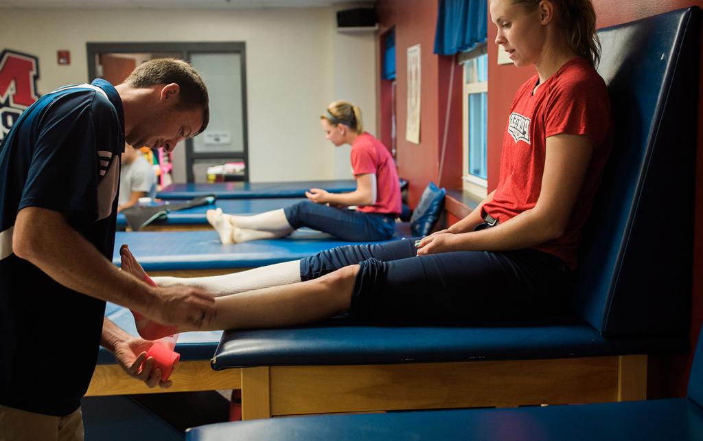 Student athlete receiving medical attention